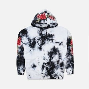 Civil Regime Black & White Marble and Red Rose embroidered Hoodie. Size Large.